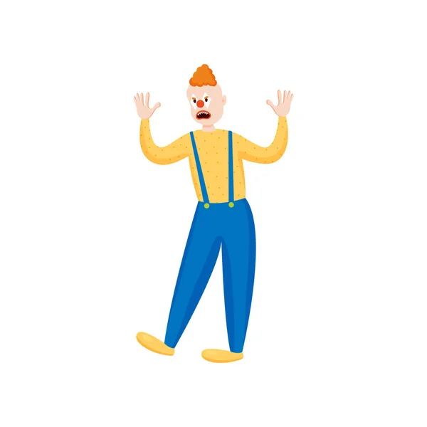 Страшный рыжий клоун в жёлтой обуви и рубашке — стоковый вектор