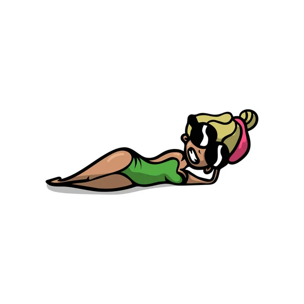귀여운 섹시한 금발의 소녀 이다 누워 에 뜨거운 여름 해변 — 스톡 벡터