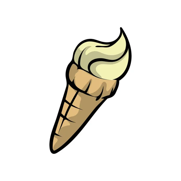 Helado helado de vainilla cremosa en cono de panadería — Vector de stock