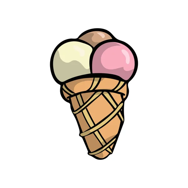 Sabroso helado con bolas de rosa, vainilla y chocolate — Vector de stock