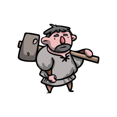 Büyük uzun çekiç ile Ortaçağ adam taş işçi