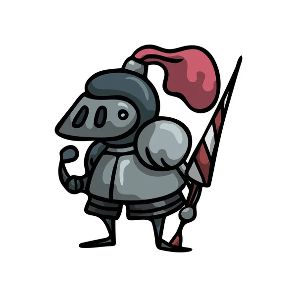 Caballero medieval en armadura metálica de acero con casco de plumas rojas — Vector de stock