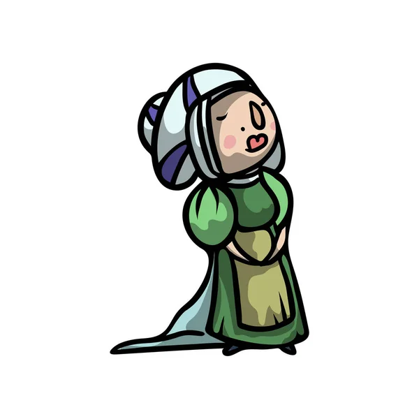 Középkori aranyos és szép hercegnő, a hosszú zöld ruha — Stock Vector