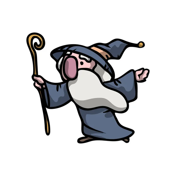 Homem idoso mágico medieval com chapéu azul e barba —  Vetores de Stock