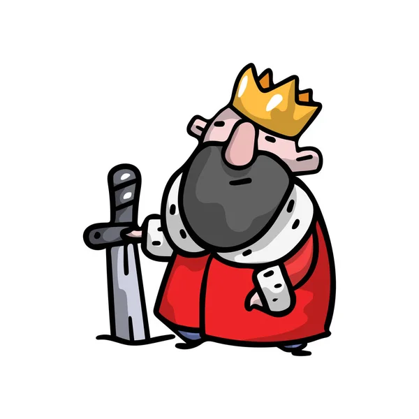 Середньовічний Королівський король з золотою кроною, червоний Манта — стоковий вектор
