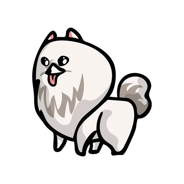 Mignon chien spitz drôle de couleur blanche, en attente de nourriture — Image vectorielle