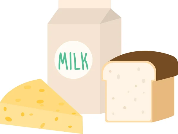 Eco paquete de alimentos de tetra paquete de leche con queso y pan — Vector de stock