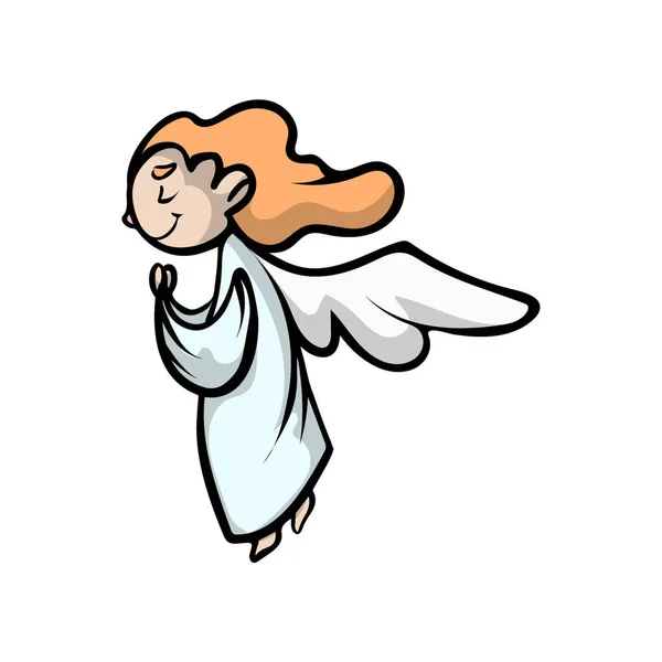 Prayer kid angel with long red hairs and wings — Stock Vector