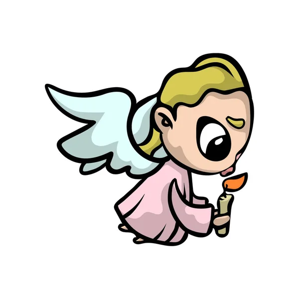 Prayer blonde hair angel with candle and pink clothes — Stock Vector