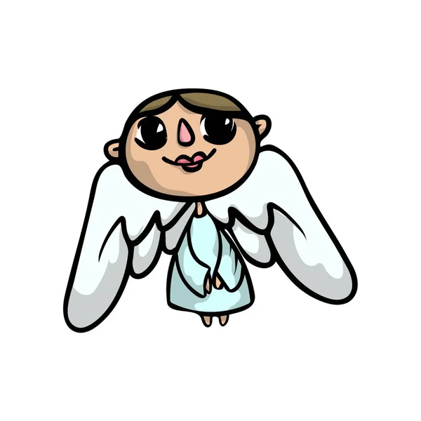 Linda chica ángel con ojos negros y alas grandes — Vector de stock