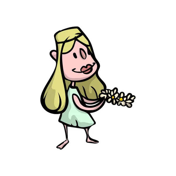 Cute długie włosy blond dziewczyna w cute sukni — Wektor stockowy