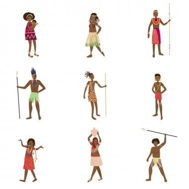Afrika aborigen seti, erkek ve kadın geleneksel giysiler içinde