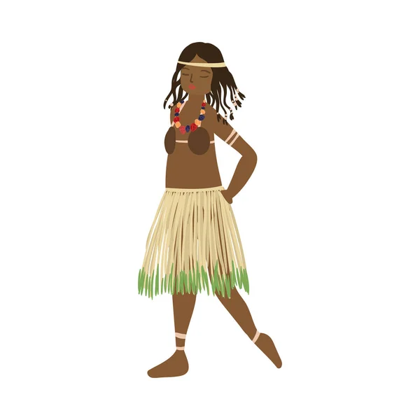 Urocza Afrykańska dziewczyna aborigen z czerwonymi wargami i spódnicą roślinną — Wektor stockowy