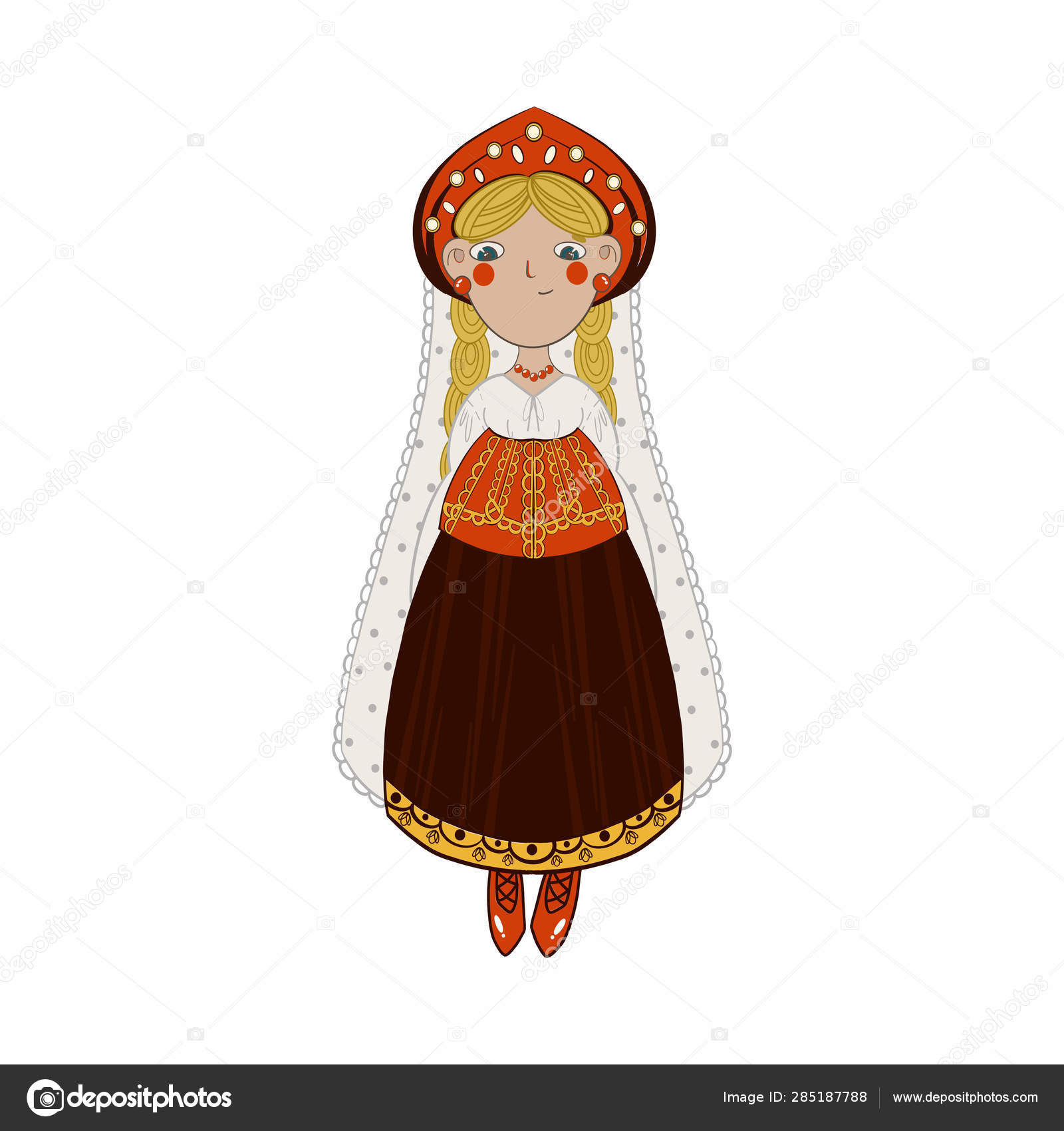 Cute blonde hair girl in national russian dress Stock Vector by  ©greenpic.studio 285187788