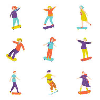 Kaykay hileler renkli modern gençlerin seti