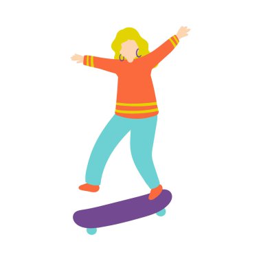 Sevimli yeşil saçlı modern kız kaykay üzerinde hileler yok