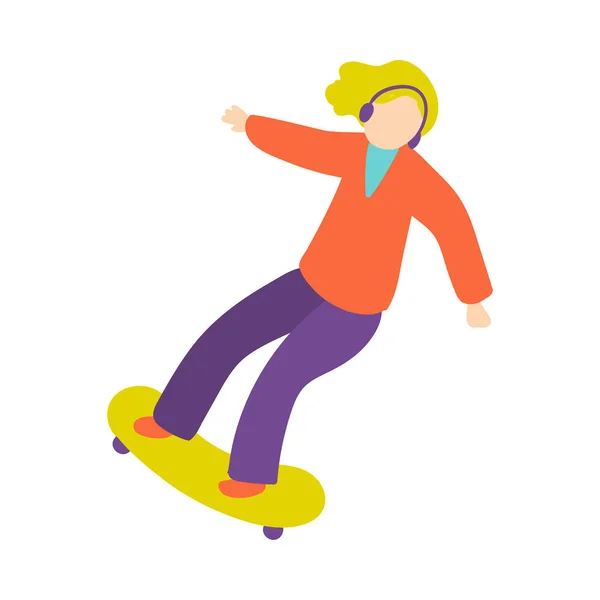 Jolie fille blonde avec casque speed ride sur skateboard — Image vectorielle