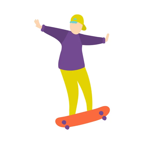Junge mit grüner Baseballkappe trickst auf Skateboard — Stockvektor