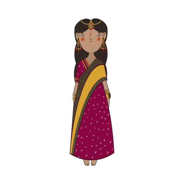 Cute indian girl with gold jewelry and national dress — Stock Vector