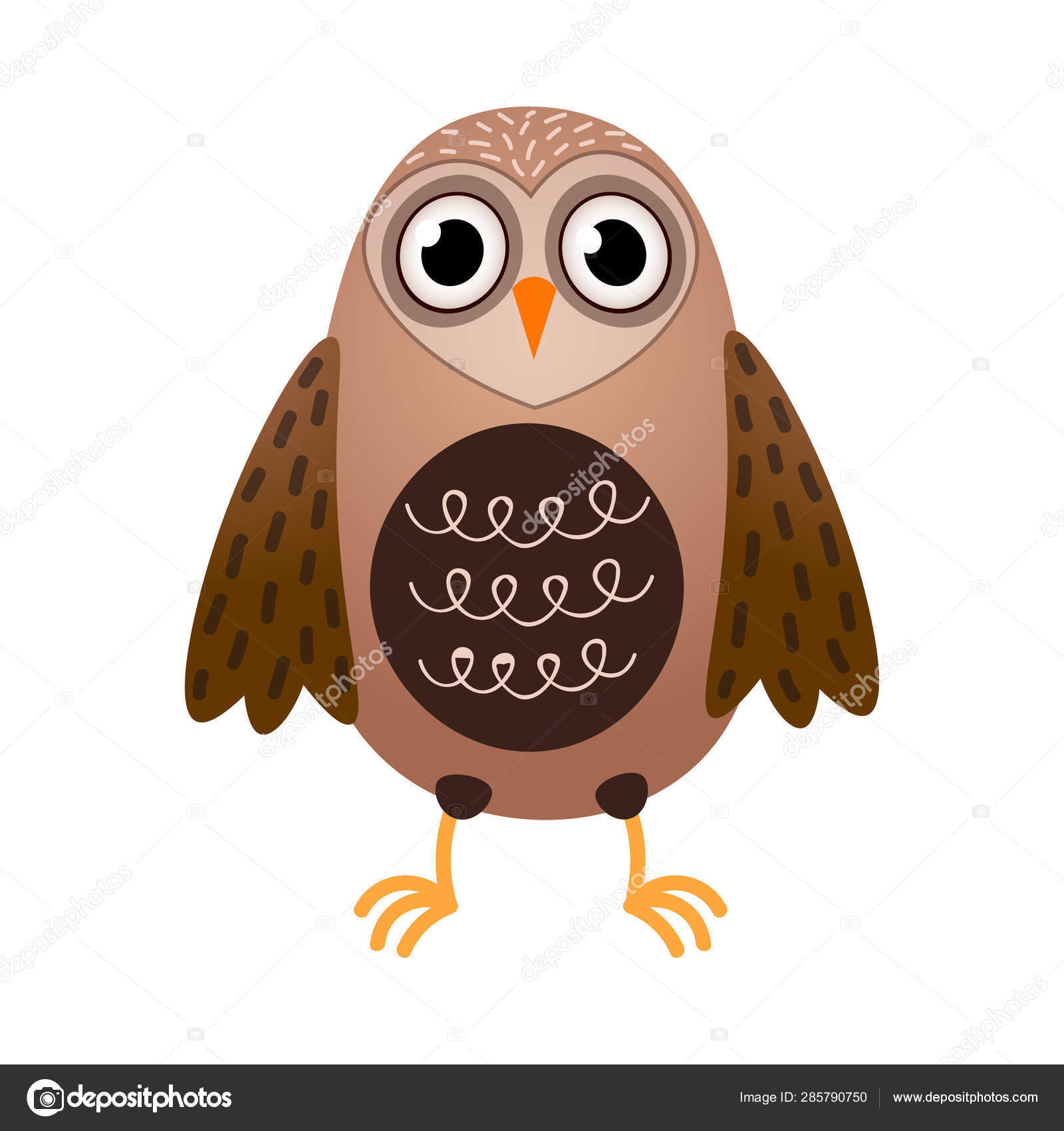 Cute Owl Bird With Big Eyes And Orange Beak Stock Vector