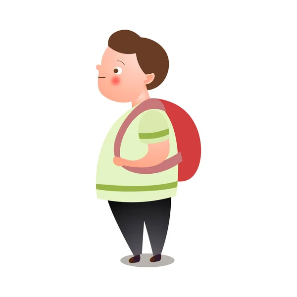Aranyos kövér ember, fiatal diák, piros hátizsák — Stock Vector