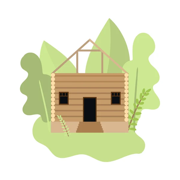 Construcción de casas de madera en bosque ecológico natural — Vector de stock