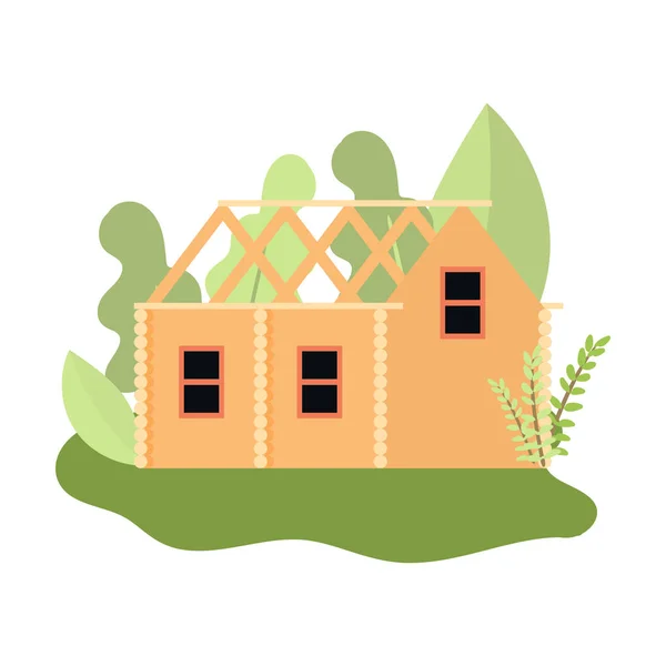 Jolie maison en bois sous élément de toit de construction — Image vectorielle
