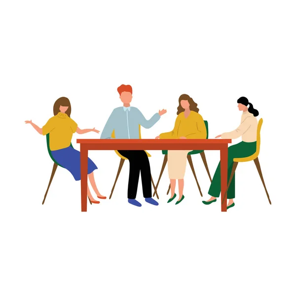 Zakelijke werkvergadering van kantoor mensen aan houten tafel — Stockvector