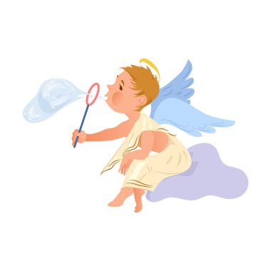 Sevimli komik bebek melek kalmak üzerinde gökyüzü bulut