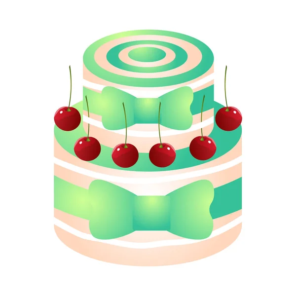 赤いエコチェリーと緑のカラフルな誕生日ケーキ — ストックベクタ