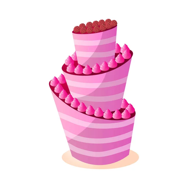 フルーツとピンクカラフルなクリーミーな大きなパーティーケーキ — ストックベクタ