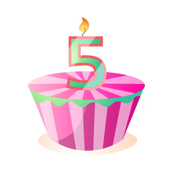 Рожевий смугастий смачний торт на день народження, п'ять років — стоковий вектор