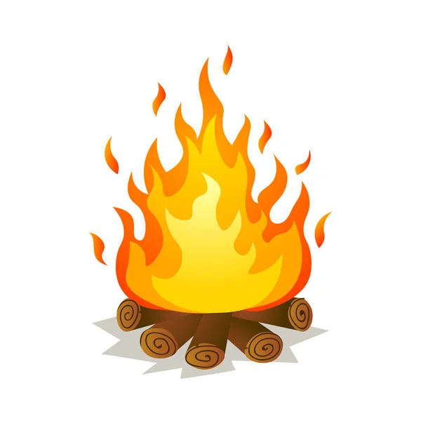 Hot Burning nagy lángon tábortűz fa erdőben — Stock Vector