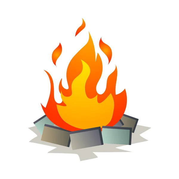 Kempování horkého ohně velký plamen v noci — Stockový vektor