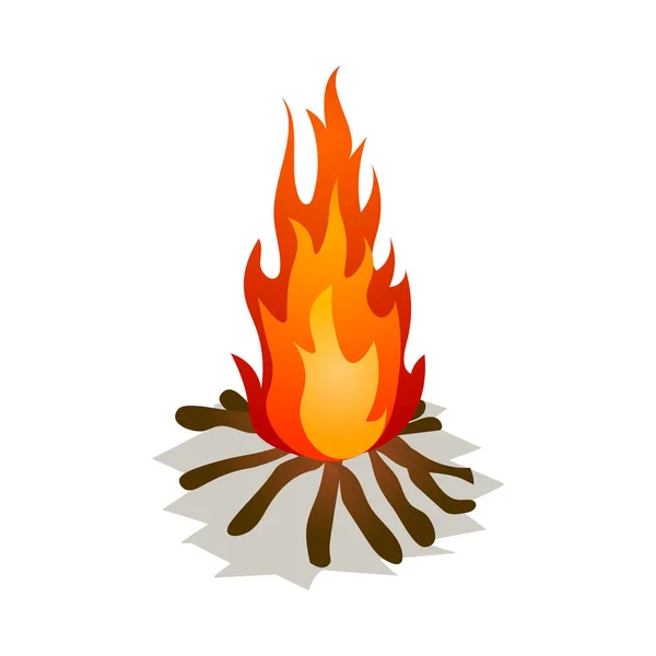 Petit feu de joie brûlant avec des bâtons d'arbre à bois la nuit — Image vectorielle