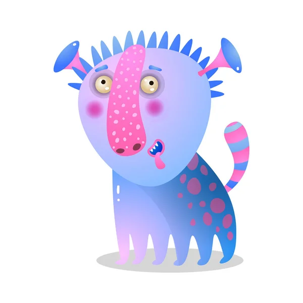 Bonito monstro gradiente colorido como um cão com orelhas alienígenas — Vetor de Stock