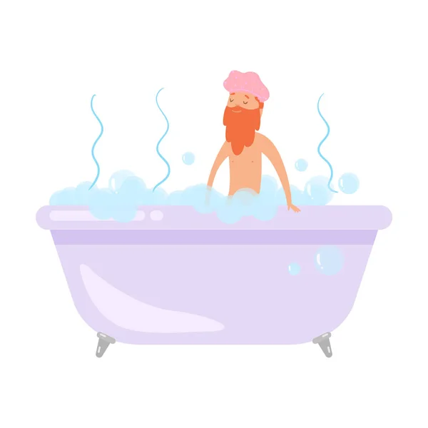 Lindo pelo rojo hipster hombre tomar un baño — Vector de stock