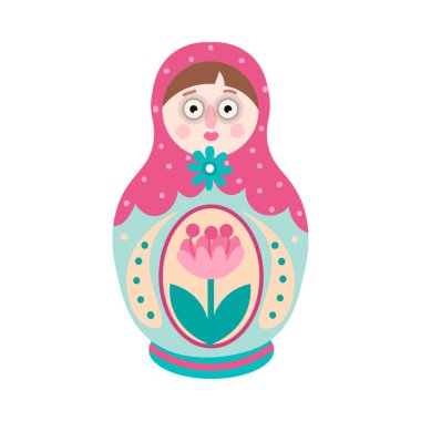 Renkli süs Rus geleneksel yuvalama bebek, çiçek ile