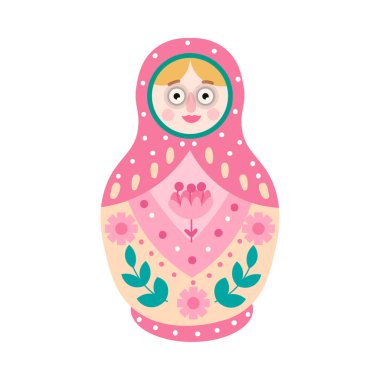 Büyük gözler ve geleneksel çiçek tasarımı ile sevimli renkli yuvalama bebek