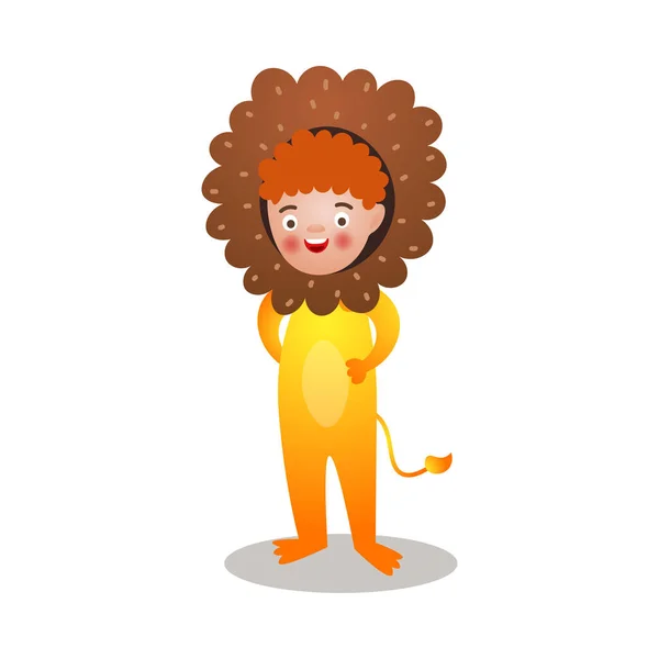 Söt rött hår leende pojke i King Lion kostym — Stock vektor