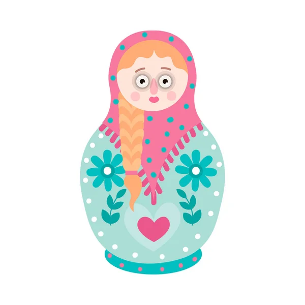 Linda muñeca de anidación de recuerdo colorido, diseño de flores — Vector de stock