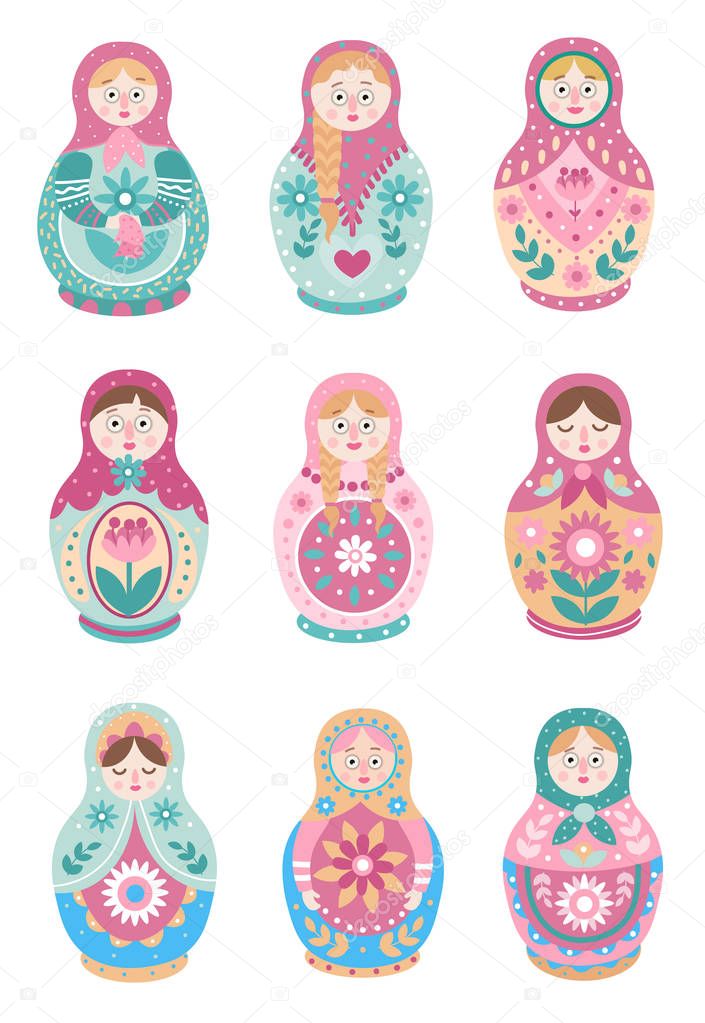 Set of cute colorful russian traditional nesting doll