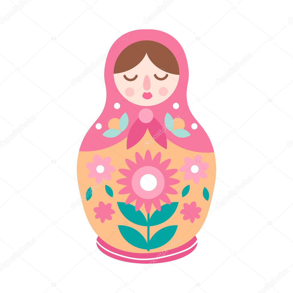 Drawing colorful cute nesting doll, ornamental style
