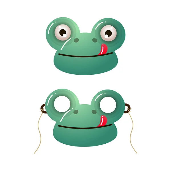 Niedlichen grünen Frosch Kindermaske mit roter Zunge — Stockvektor