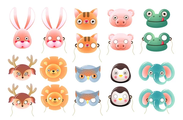 Ensemble de masque mignon coloré pour enfants animaux, pour les vacances — Image vectorielle