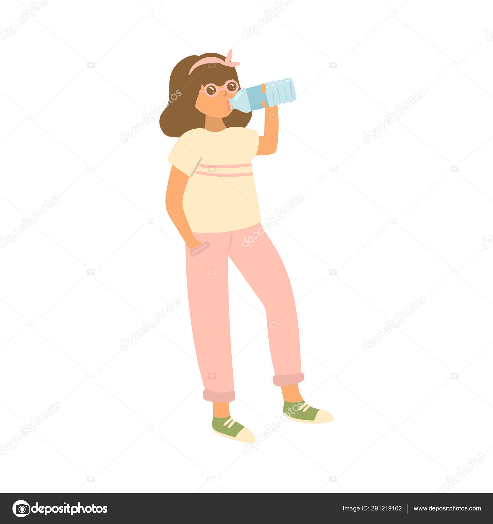 Cute brunette fashion girl with sunglasses drink water Stock Vector Image by © #291219102 Cute brunette fashion girl with sunglasses drink water Stock Vector Image by © #291219102