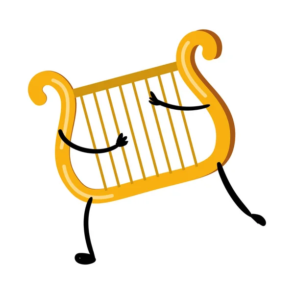 Bonito engraçado metal ouro harpa personagem está jogando —  Vetores de Stock