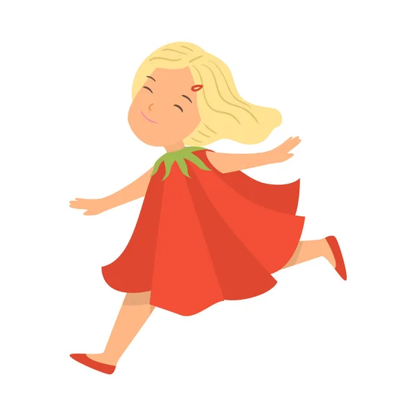 Linda chica rubia de pelo corriendo en vestido de amapola de flores — Vector de stock