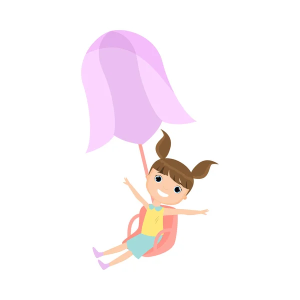 Happy fille souriante en vêtements colorés monter sur le carrousel — Image vectorielle