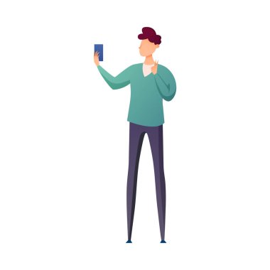 Sevimli esmer öğrenci çocuk akıllı telefon ile selfie yapma